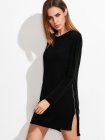 Black High Low Split Zipper Side Sweater Dress