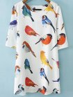 White Half Sleeve Birds pattern Random Loose Dress