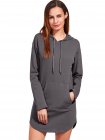 Heather Grey Curved Hem Hooded Sweatshirt Dress With Pocket