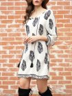 White Long Sleeve Floral Print Dress