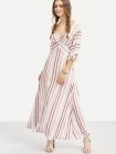 Multicolor Striped Half Sleeve V Neck Maxi Dress