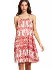 Red Print In White Spaghetti Strap Shift Dress