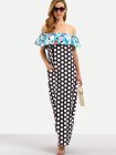 Multicolor Off The Shoulder Polka Dot Ruffle Maxi Dress