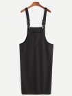 Black Ribbed Pinafore Dress With Pockets