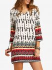 Multicolor Split Tie Neck Tribal Print Dress