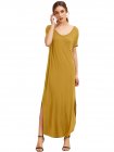 Yellow Short Sleeve Pocket Split Side Dress