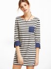 Contrast Trim Striped Tee Dress