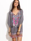 Multicolor Half Sleeve V Neck Printed Dress