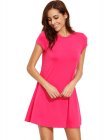 Hot Pink Short Sleeve Shirt Cut Swing Dress