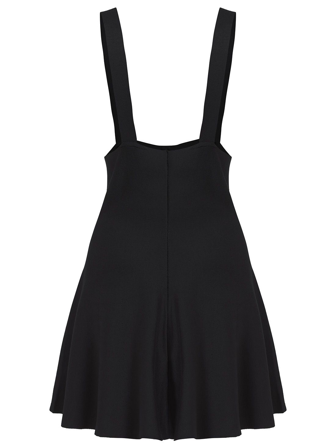 Strap Buttons Flare Black Dress