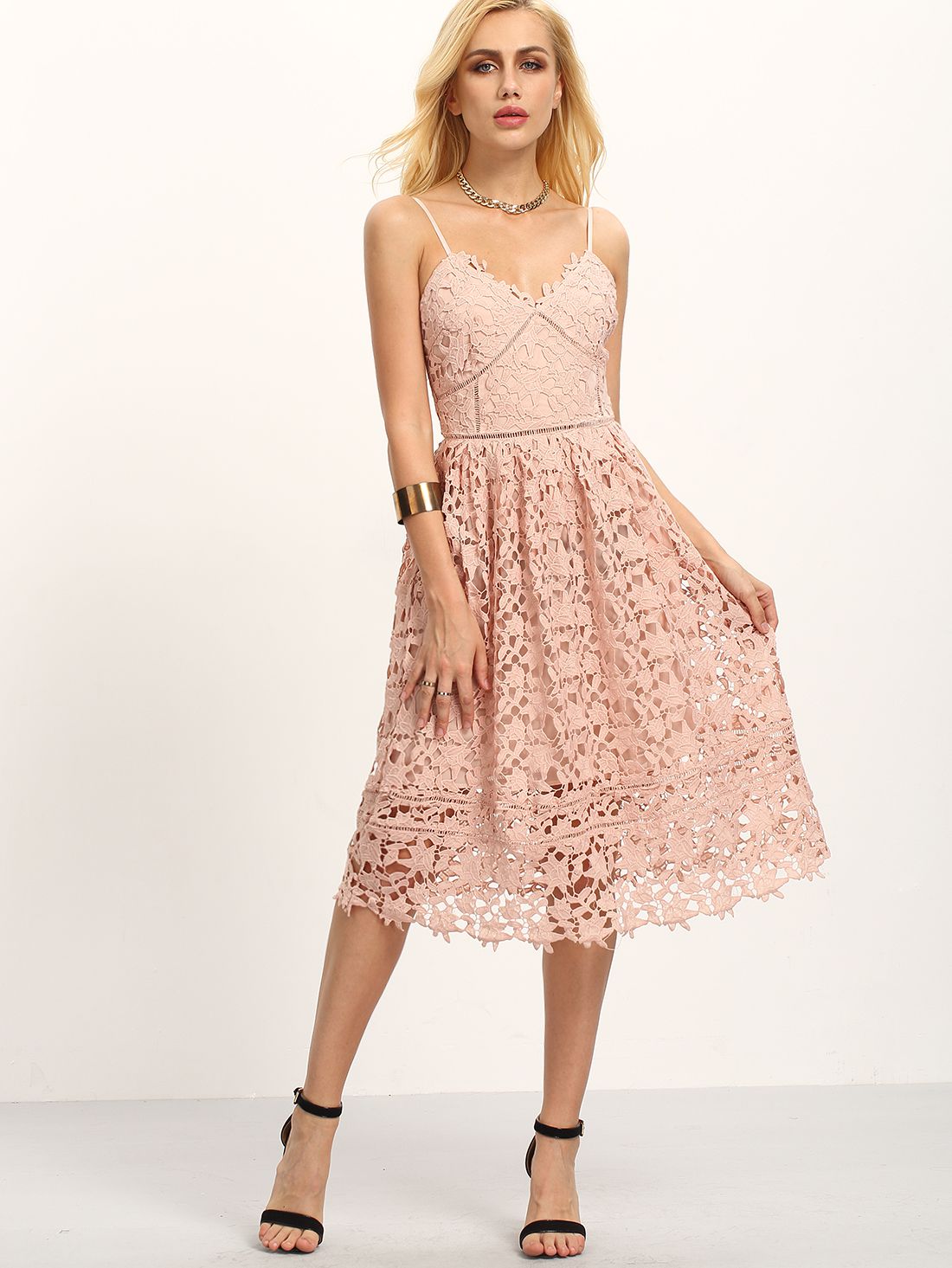 Hollow Out Fit & Flare Lace Cami Dress