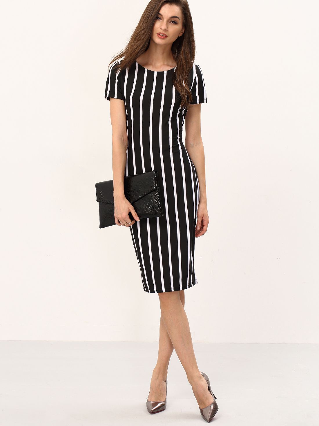 Vertical Striped Long Sheath Dress