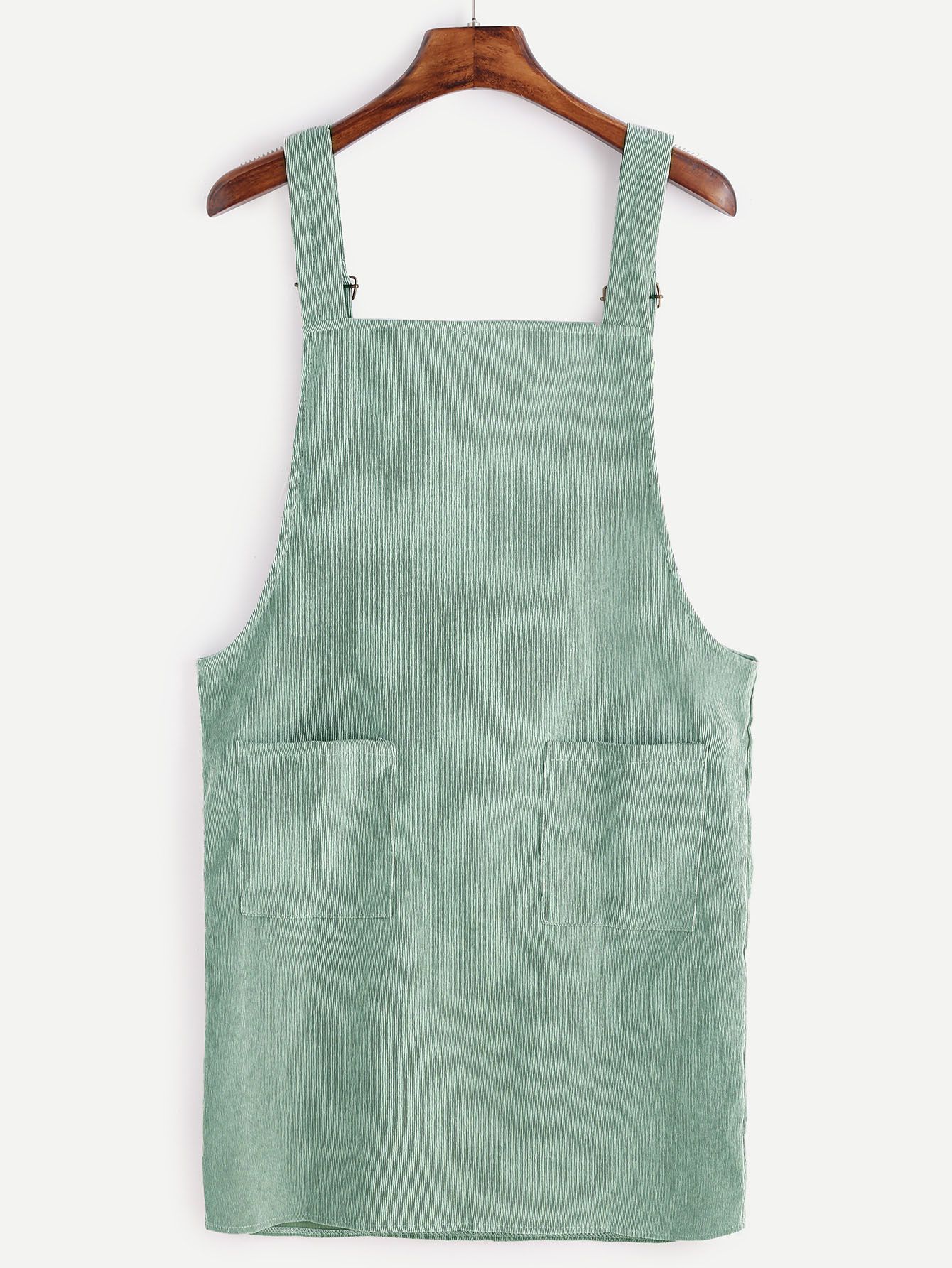 Green Corduroy Pinafore Dress With Pockets