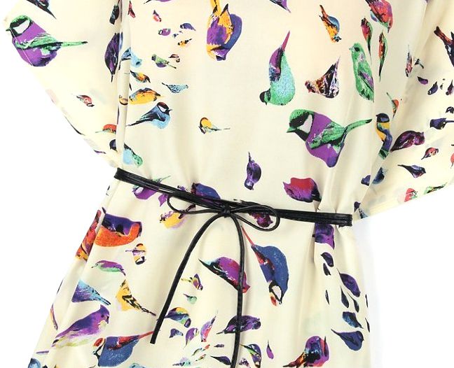 Batwing Birds Print Shift Dress