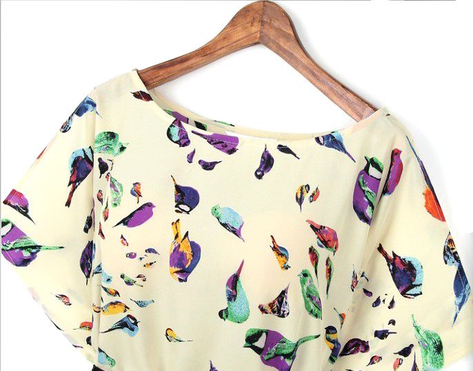 Batwing Birds Print Shift Dress