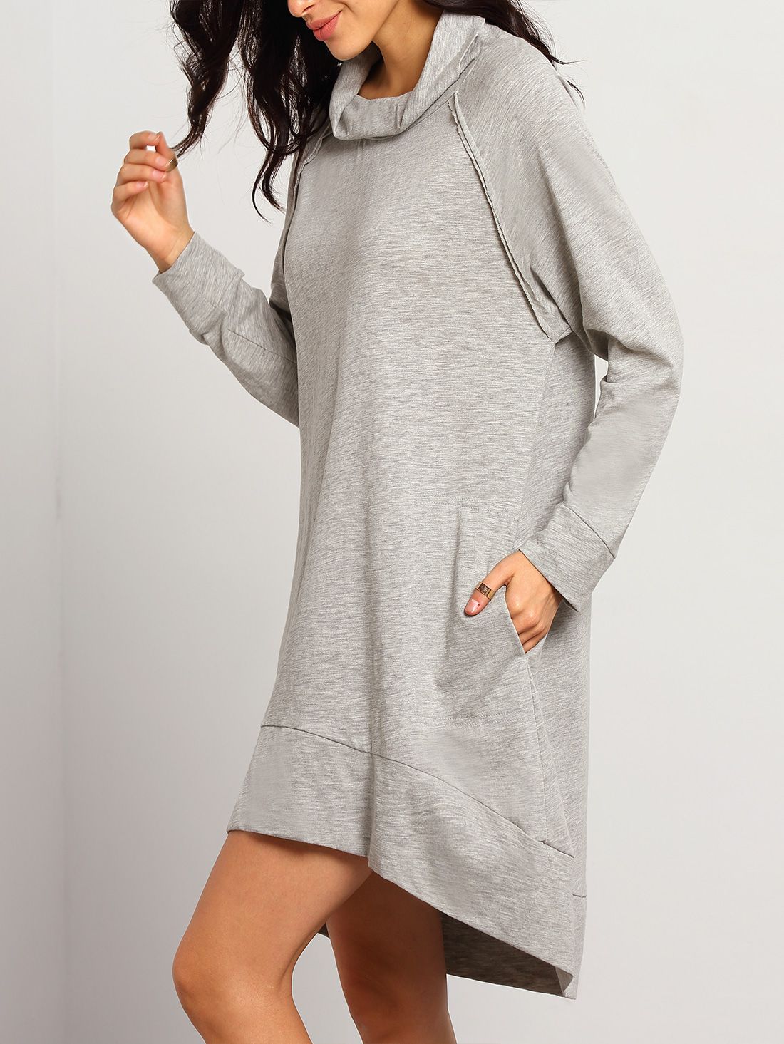 Grey Long Sleeve High Neck Dress