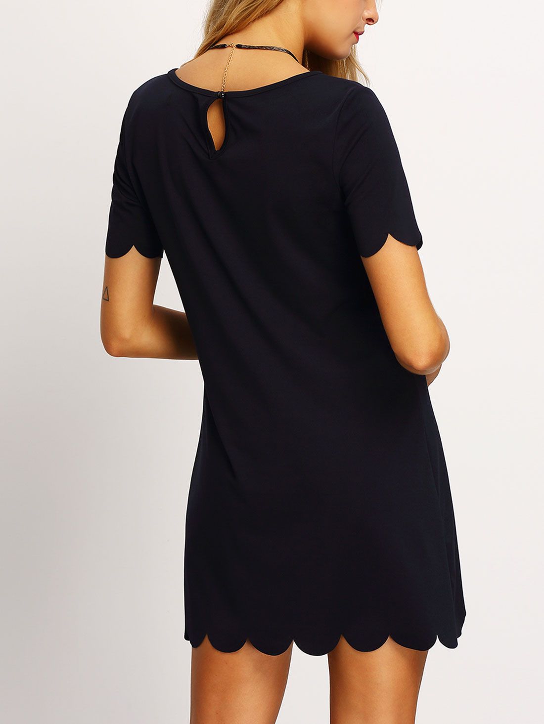 Black Scalloped Hem Keyhole Dress