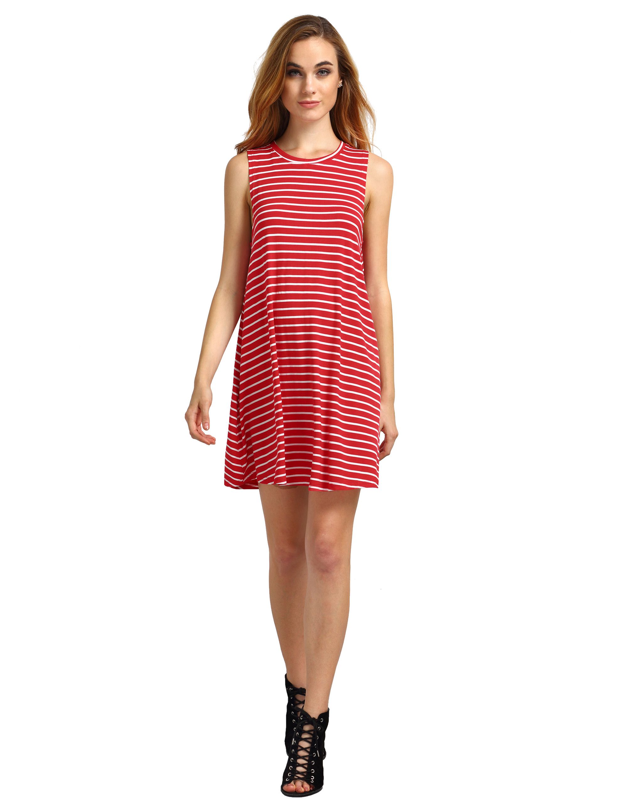 Red White Striped Sleeveless Dress