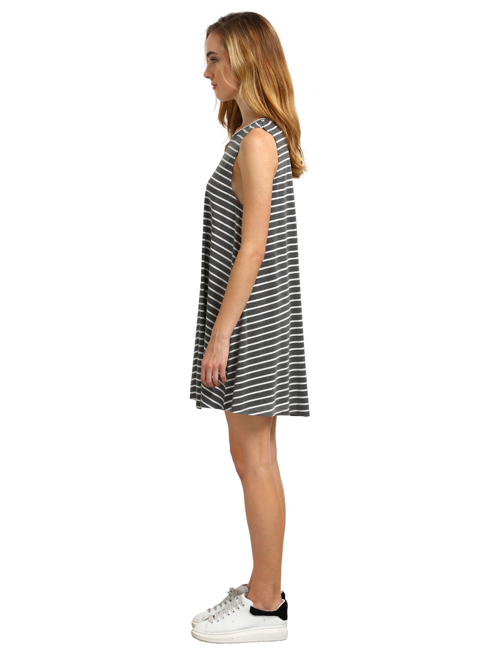 Deep Grey Striped Sleeveless Dress