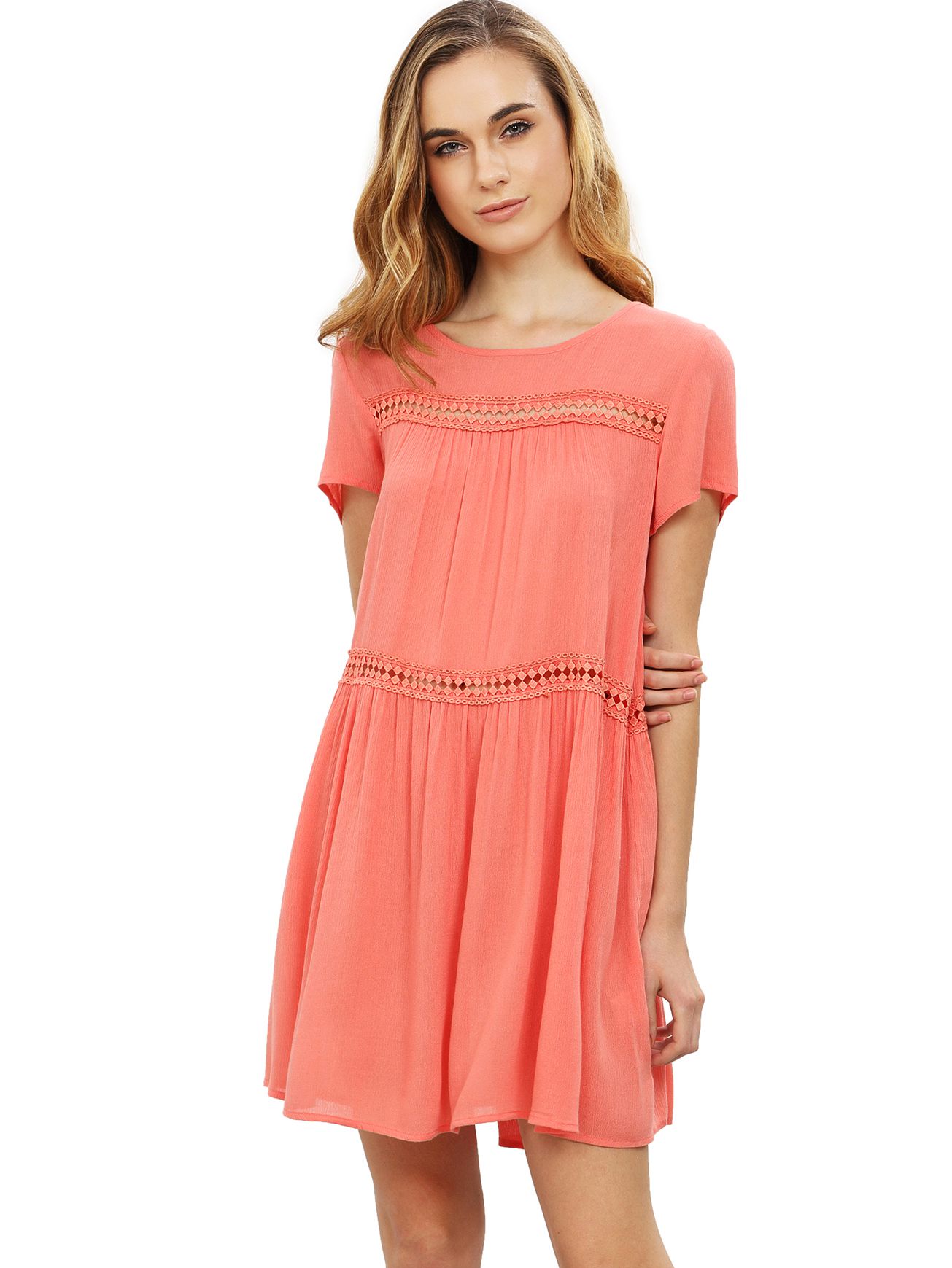 Pink Short Sleeve Shift Dress