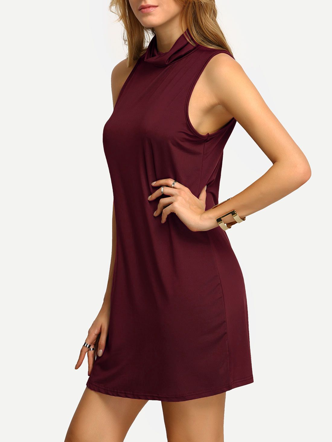 Burgundy High Neck Tank Dress