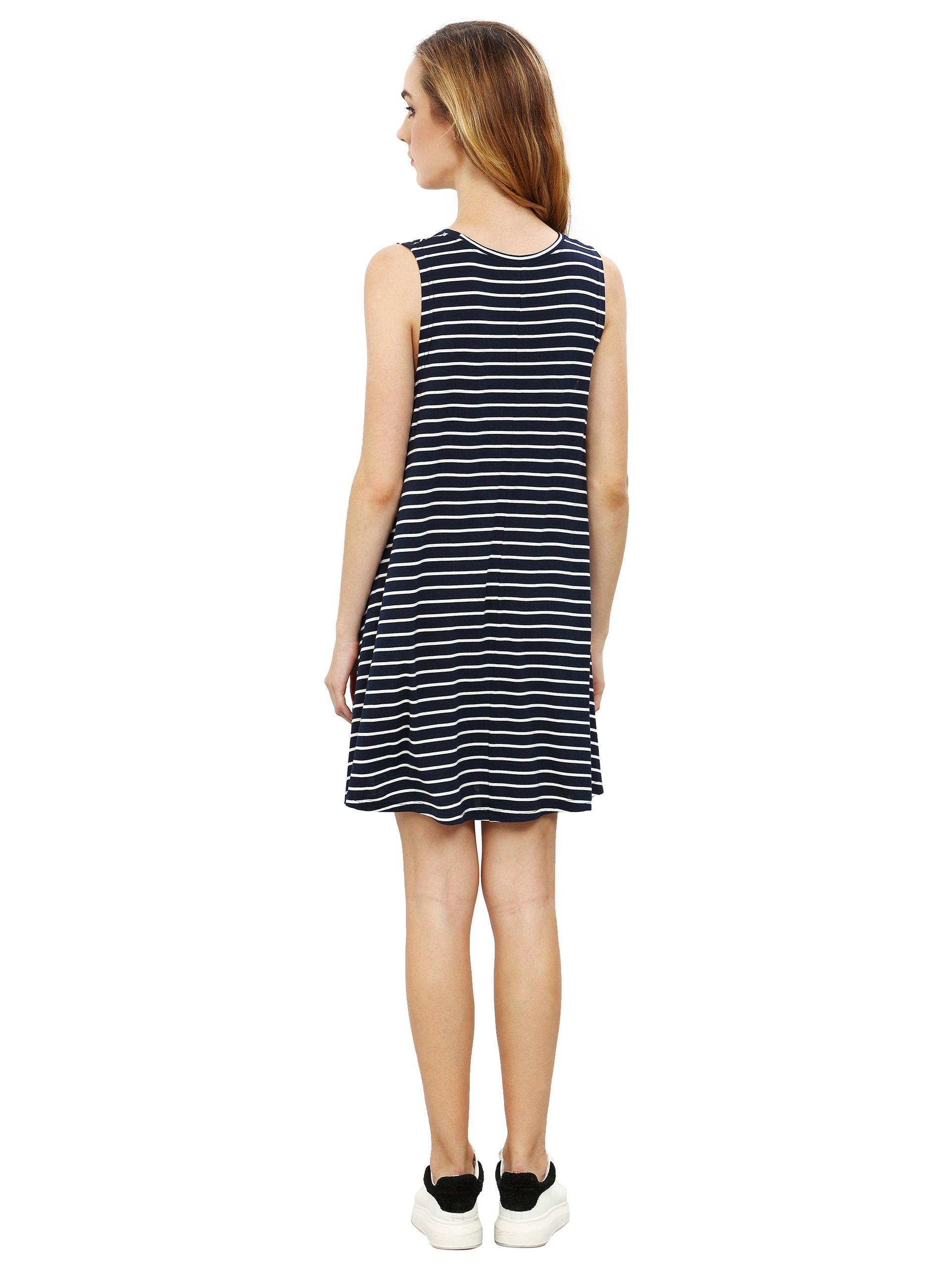 Deep Blue Striped Sleeveless Dress