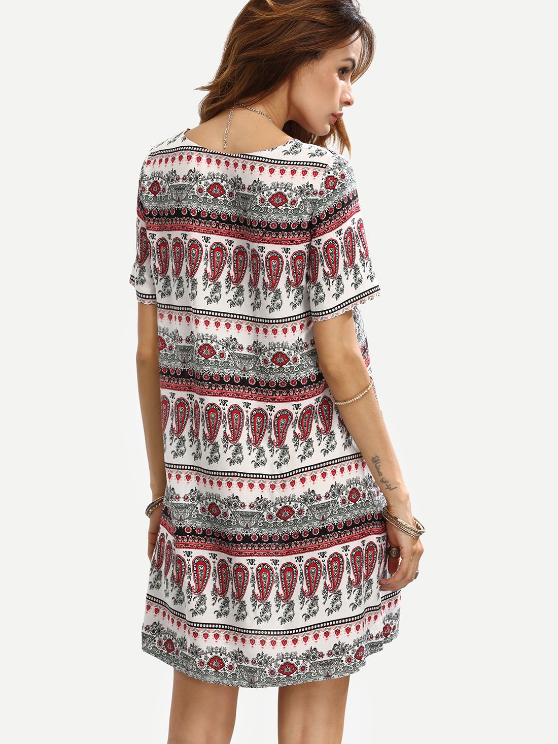 Multicolor Print Short Sleeve Shift Dress