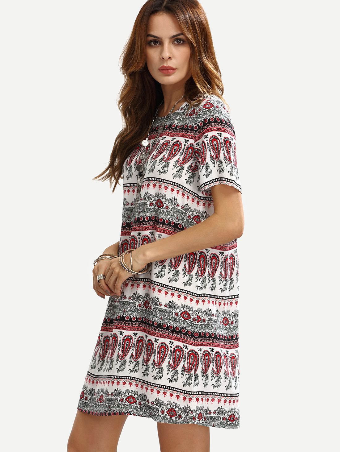 Multicolor Print Short Sleeve Shift Dress