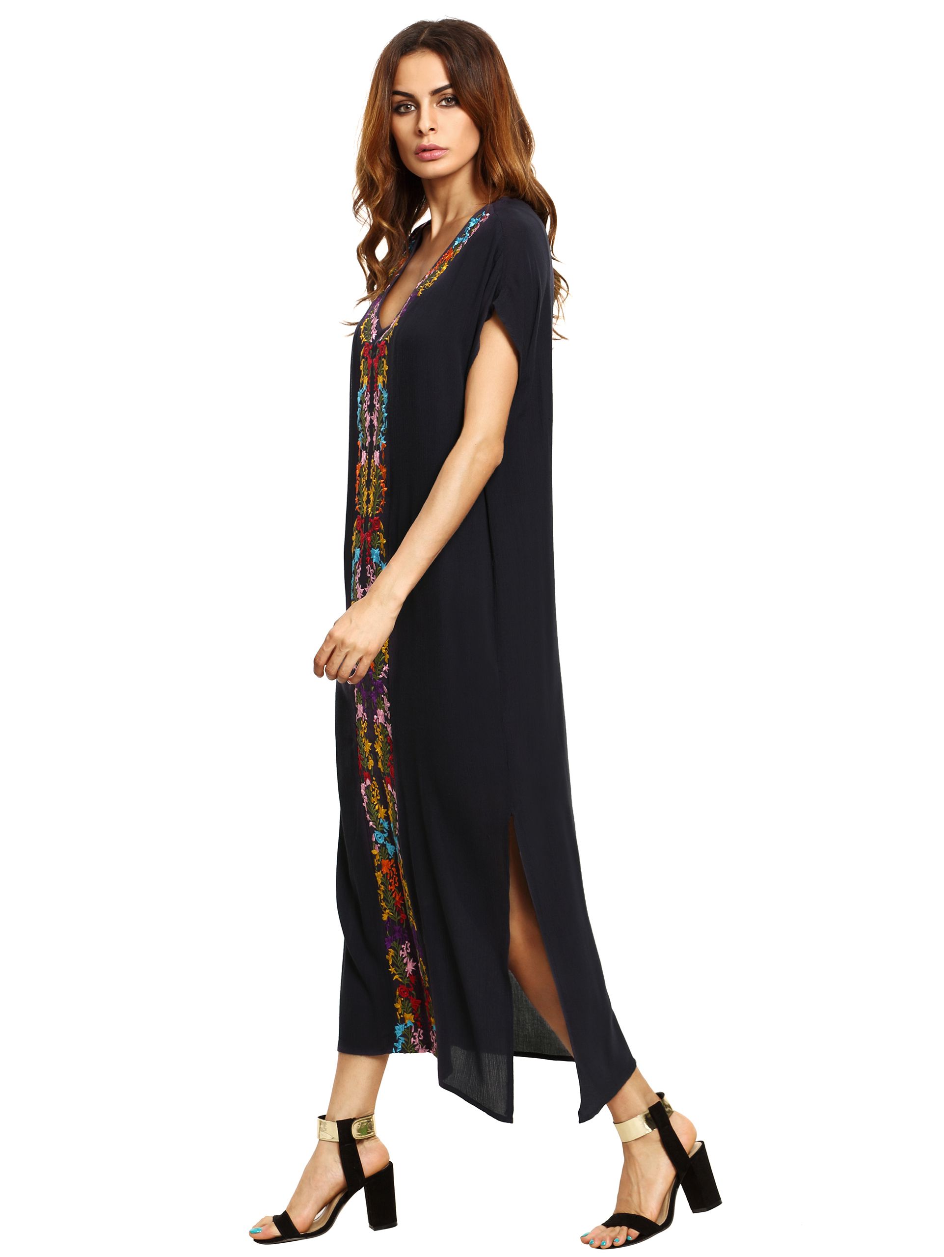 Navy Placement Print Split Side Maxi Dress