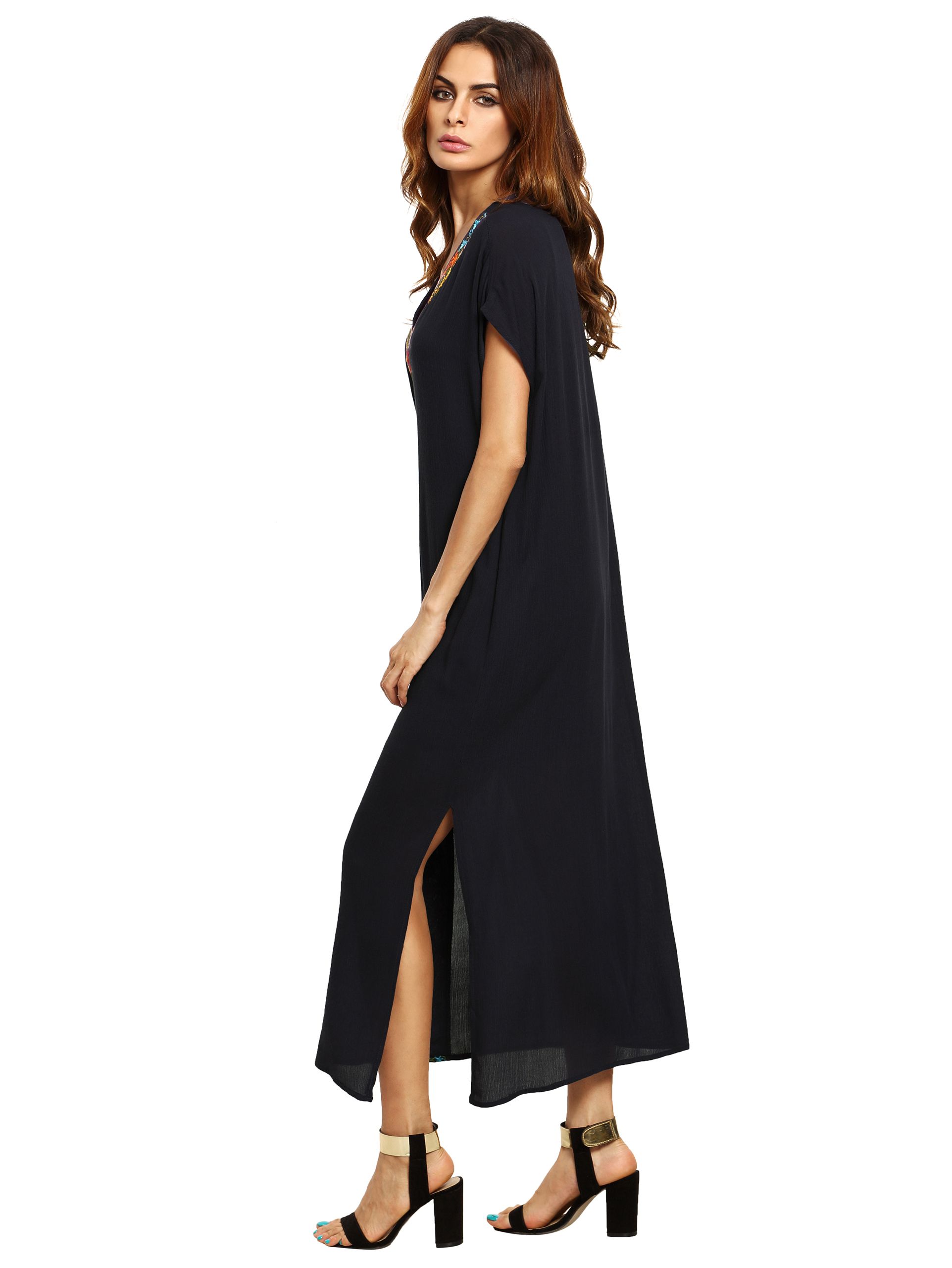 Navy Placement Print Split Side Maxi Dress