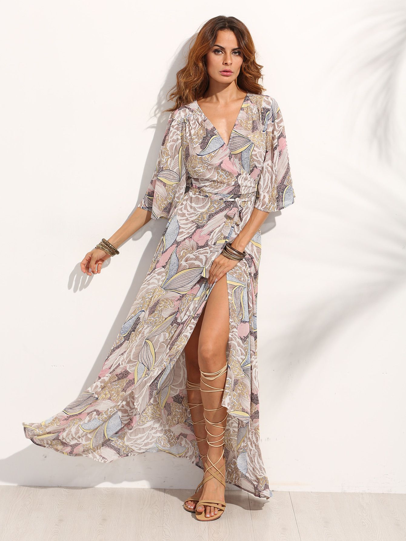 Multicolor Wrap Front Maxi Dress