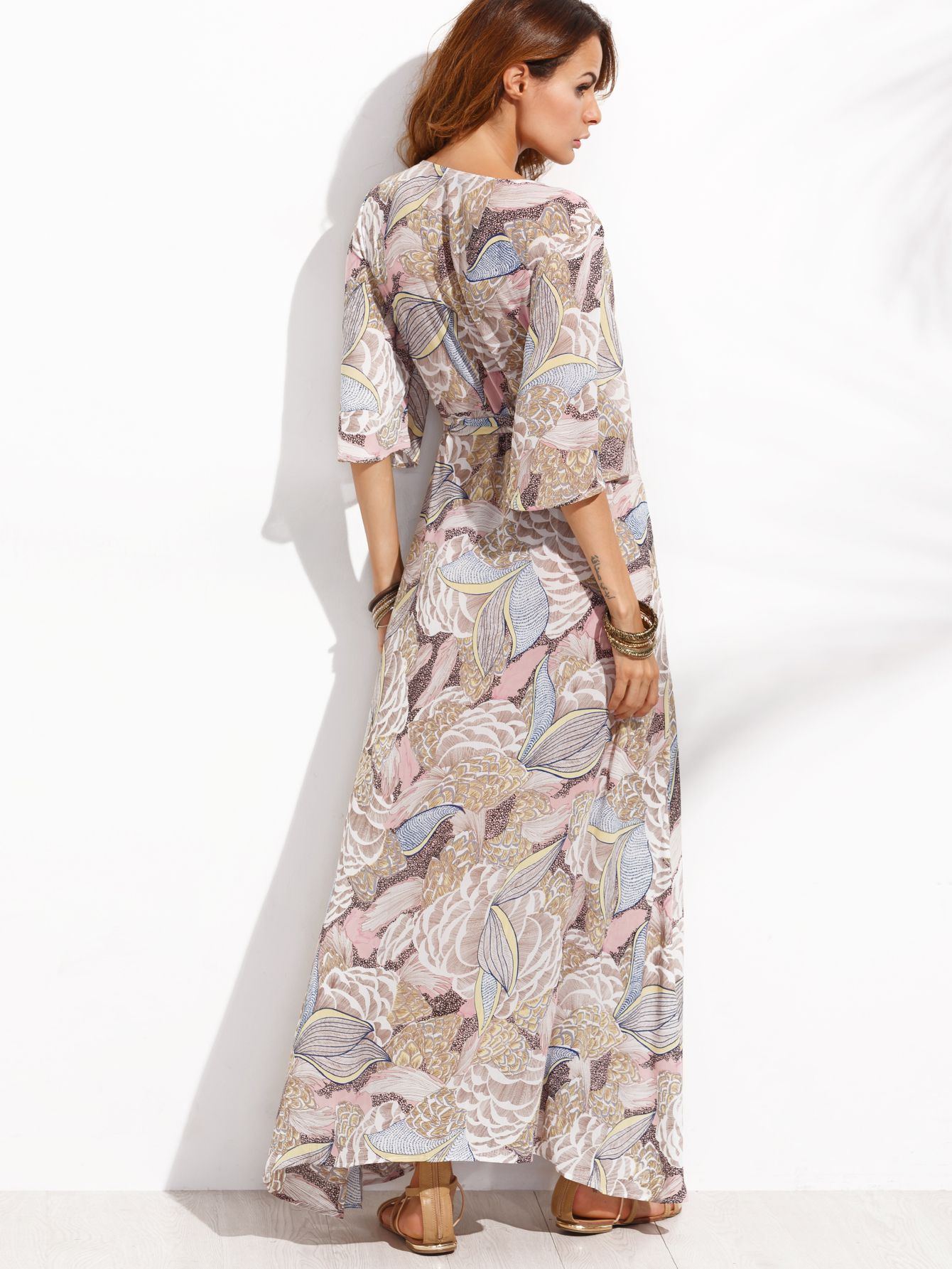 Multicolor Wrap Front Maxi Dress