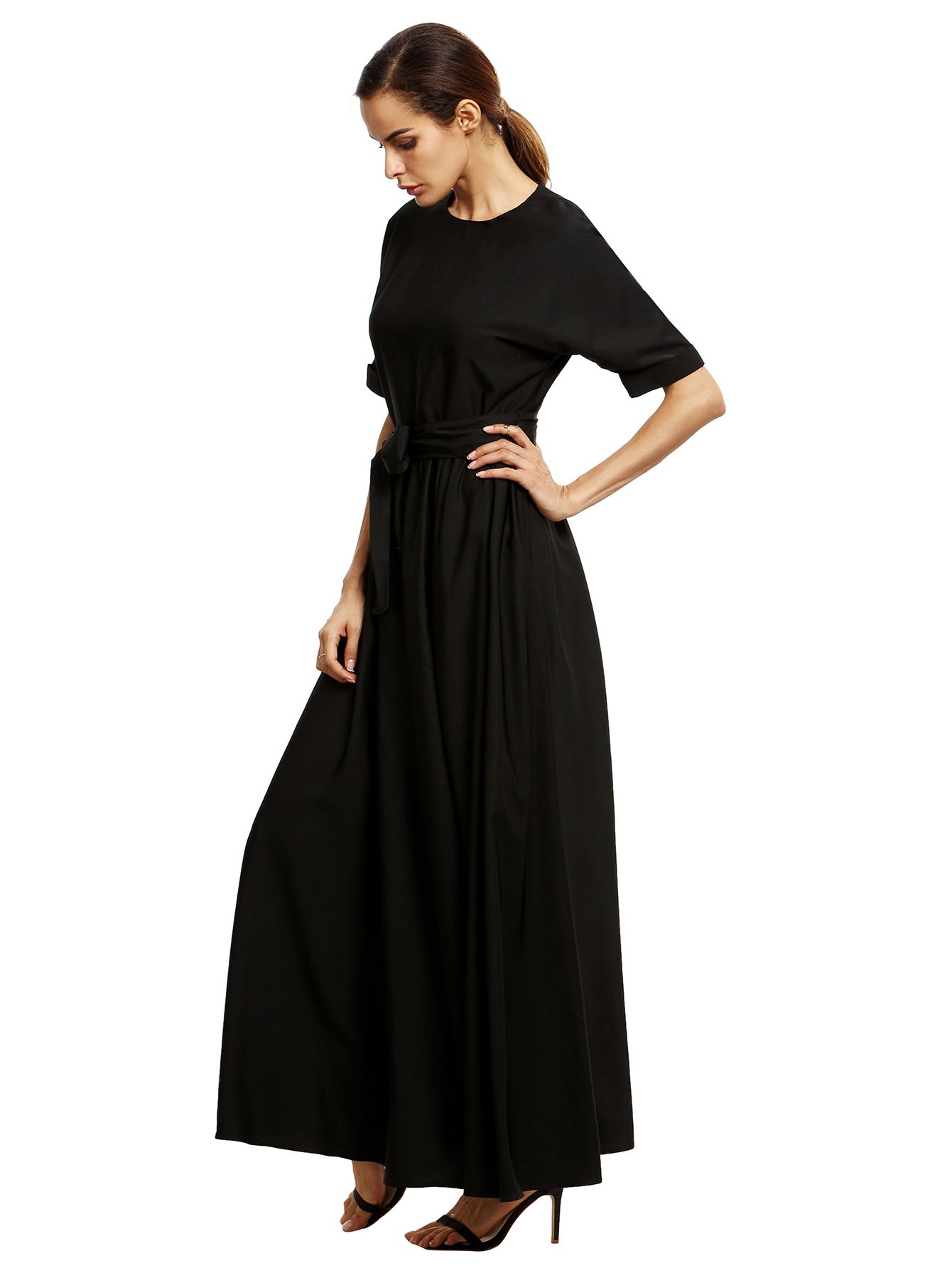 Black Round Neck Maxi Dress