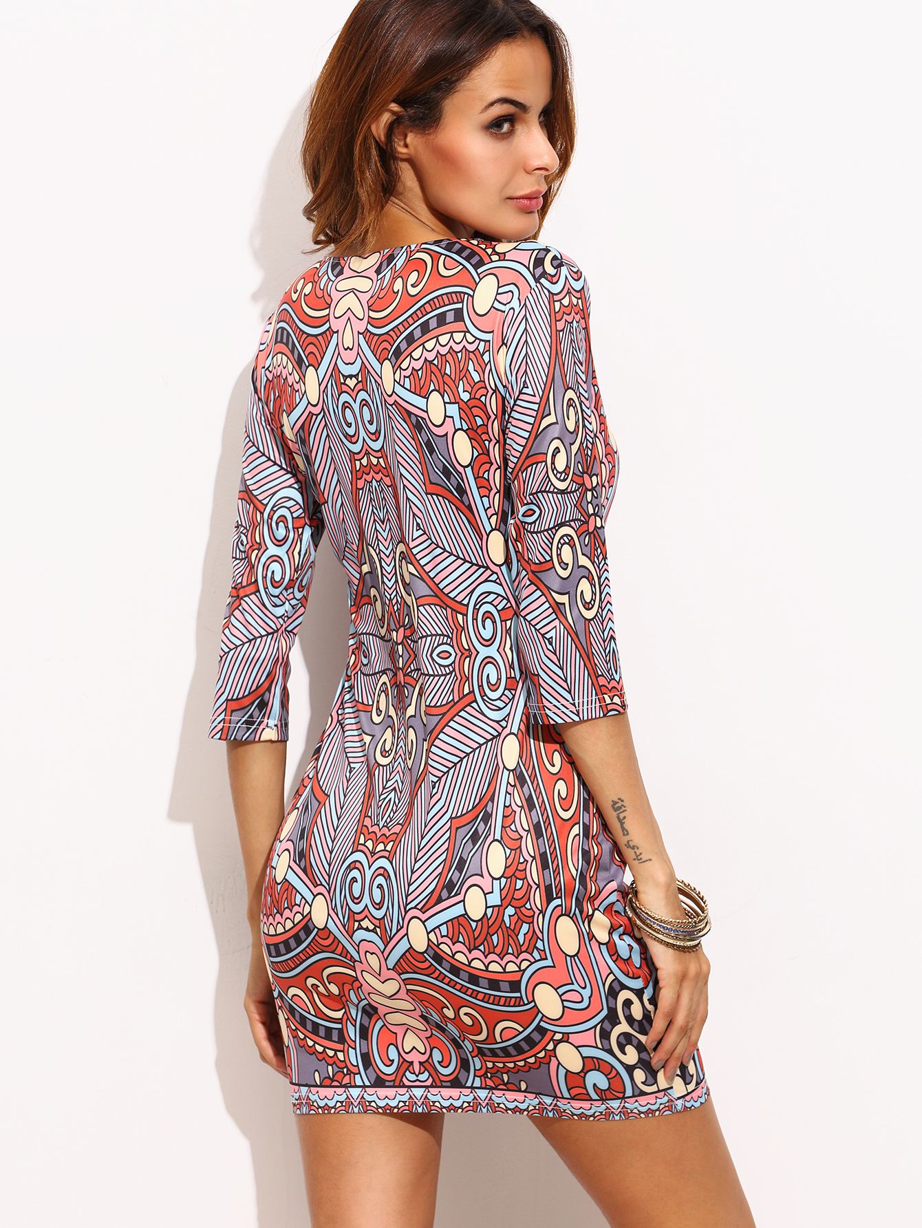 Multicolor Ornate Print Sheath Dress