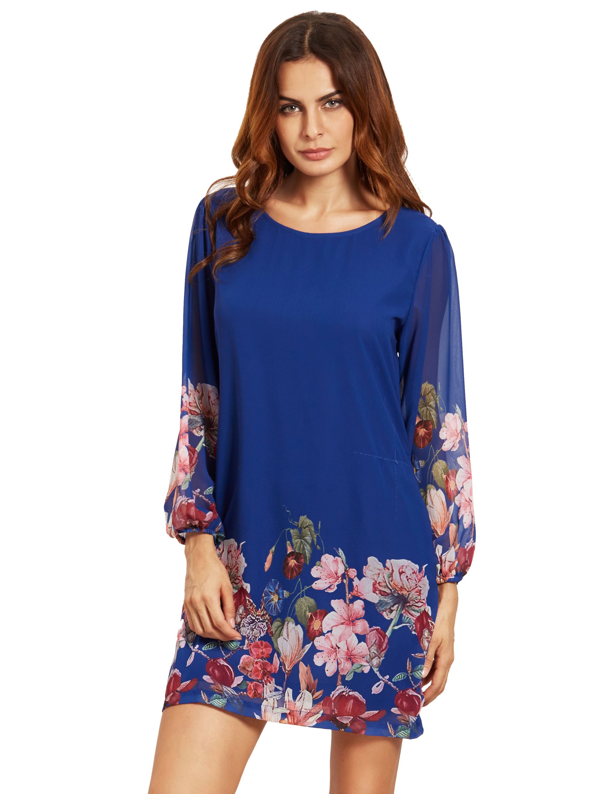 Blue Lantern Sleeve Floral Shift Dress