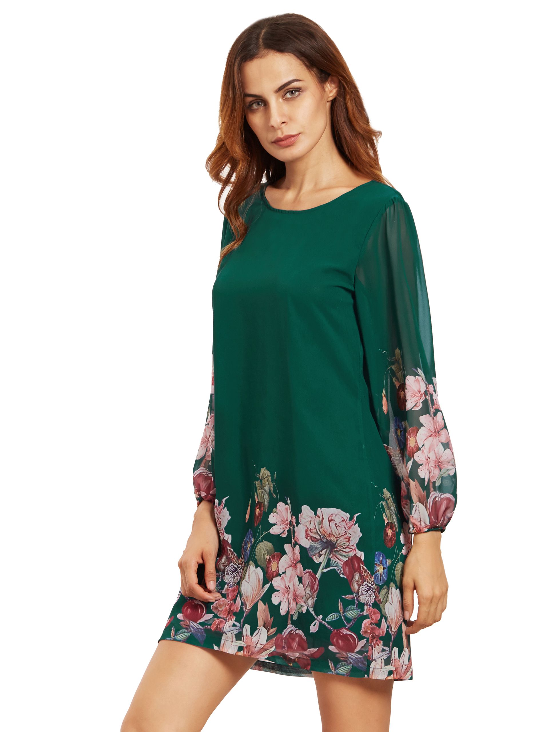 Green Lantern Sleeve Floral Shift Dress