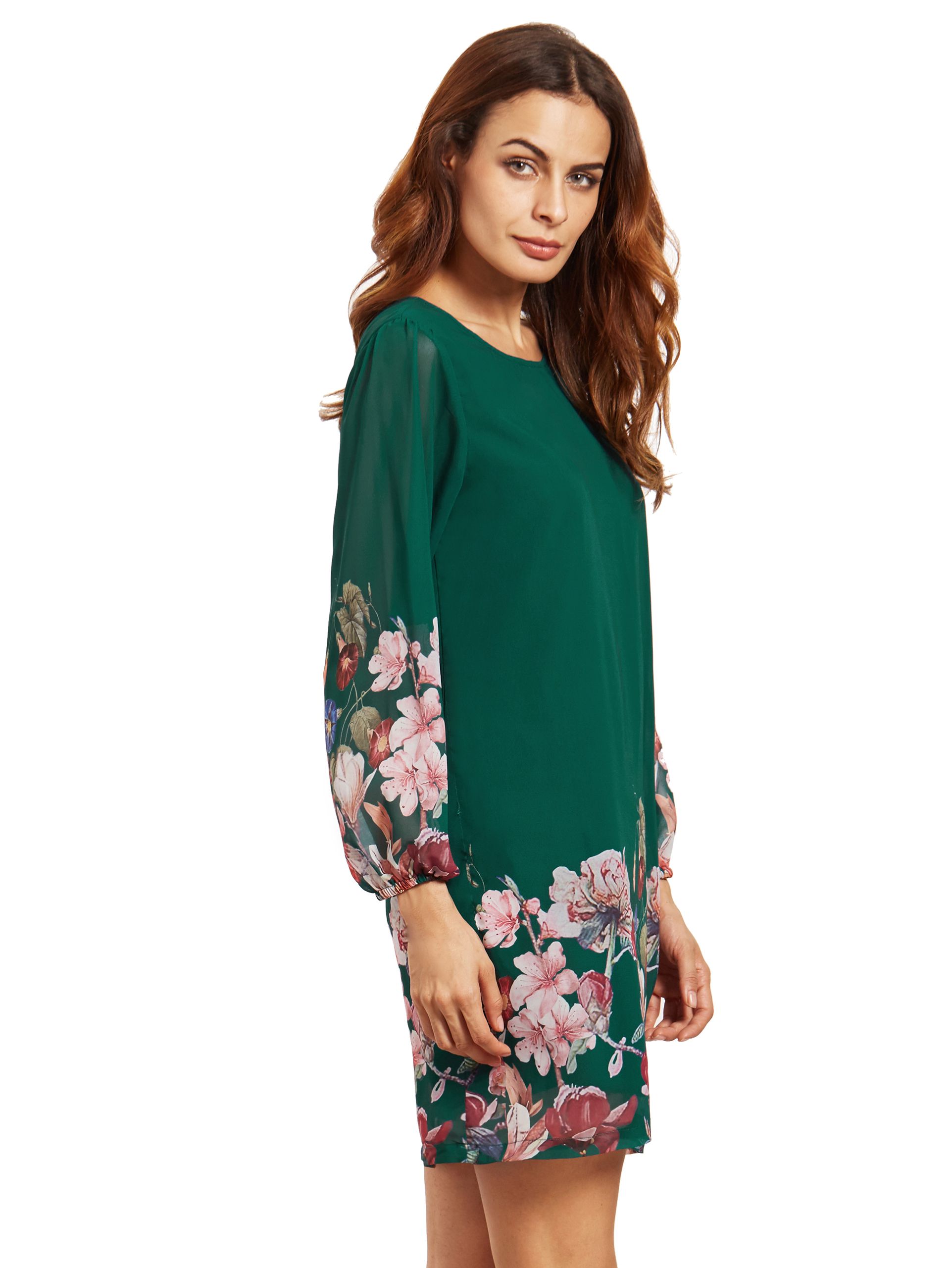 Green Lantern Sleeve Floral Shift Dress