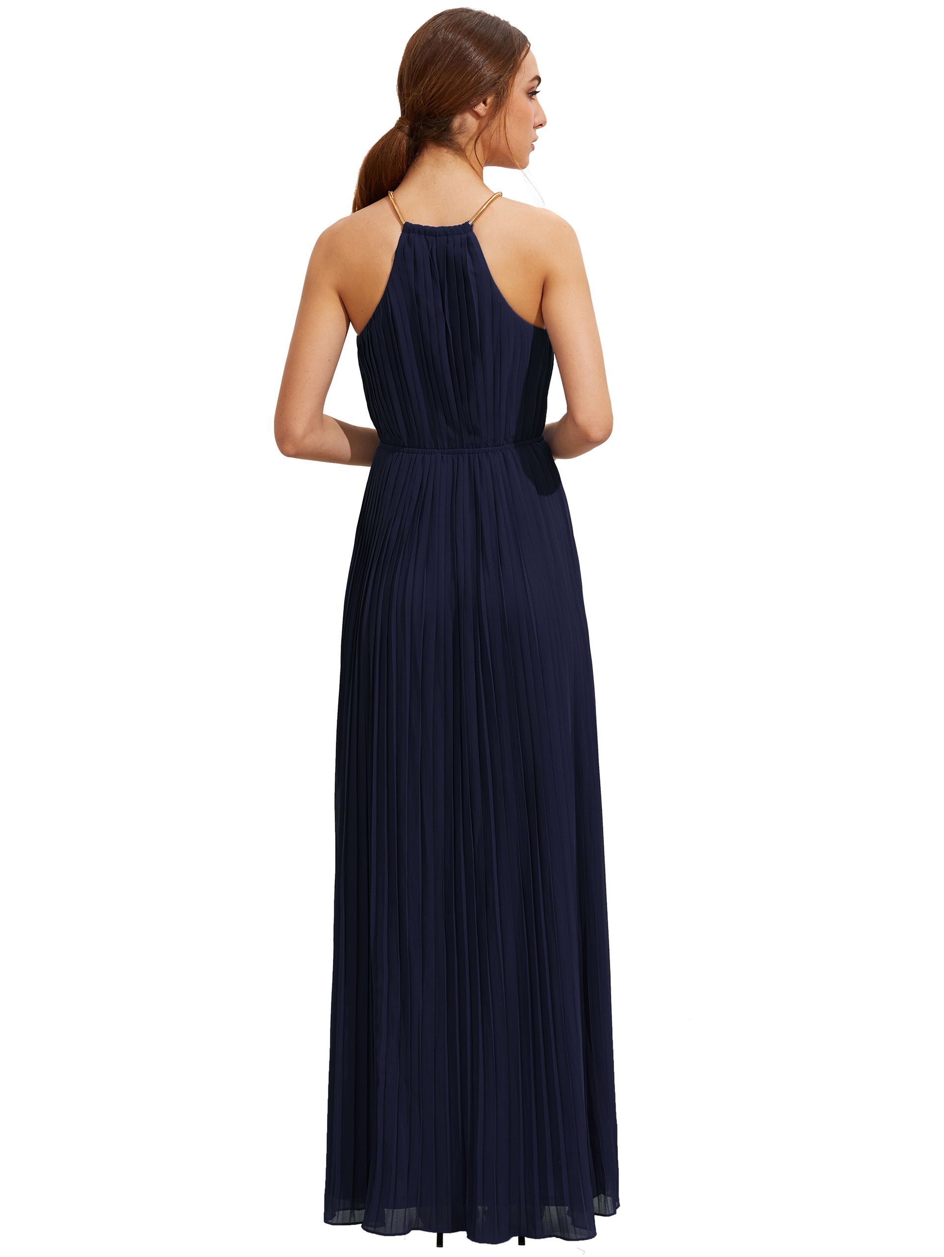 Navy Evening Sleeveless Halterneck Pleated Infinity Maxi Dress