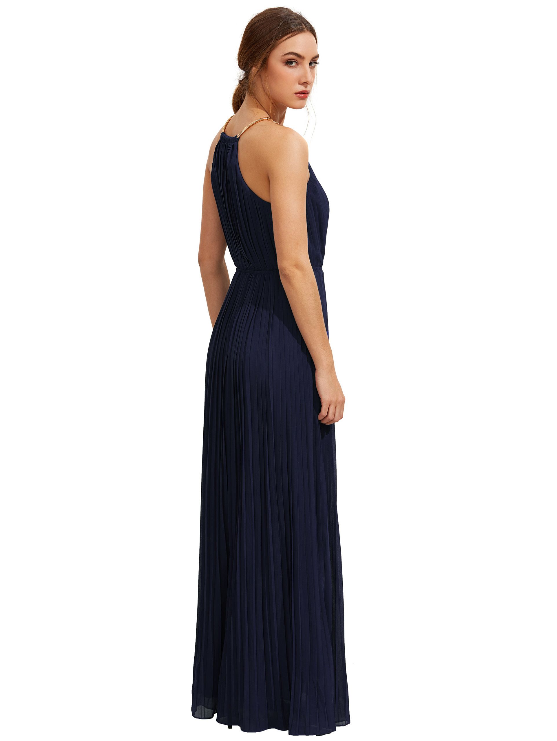 Navy Evening Sleeveless Halterneck Pleated Infinity Maxi Dress