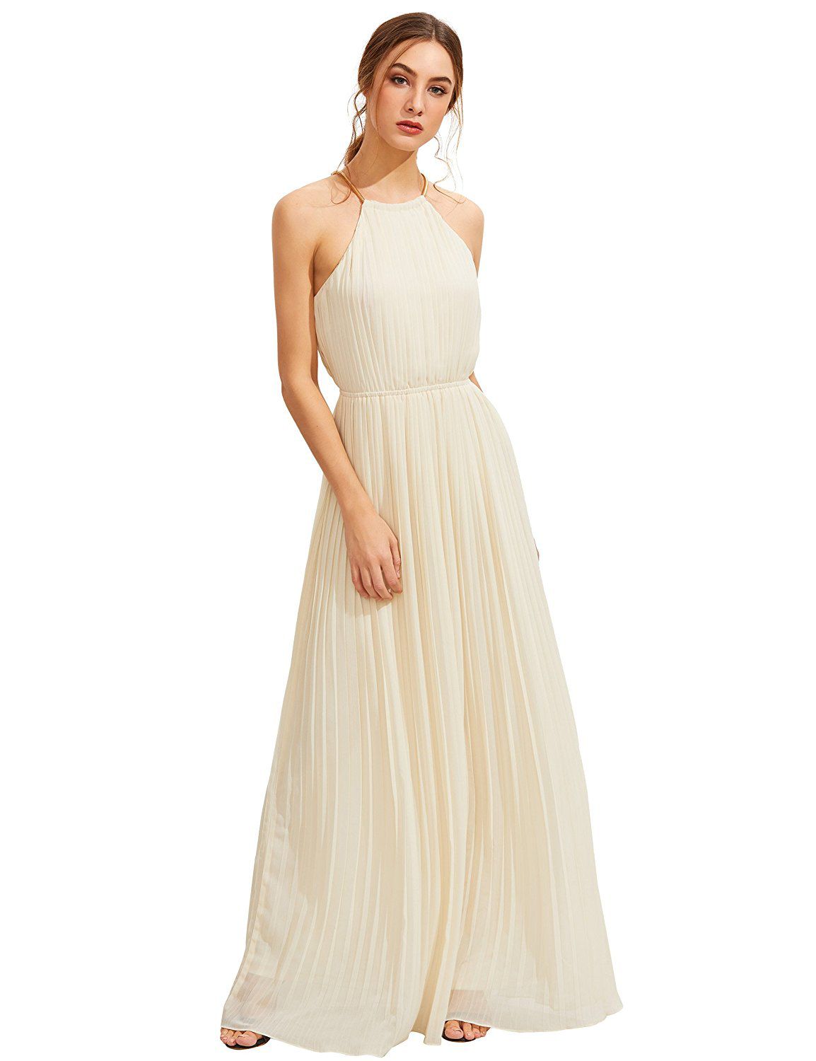 Evening Sleeveless Halterneck Pleated Infinity Maxi Dress