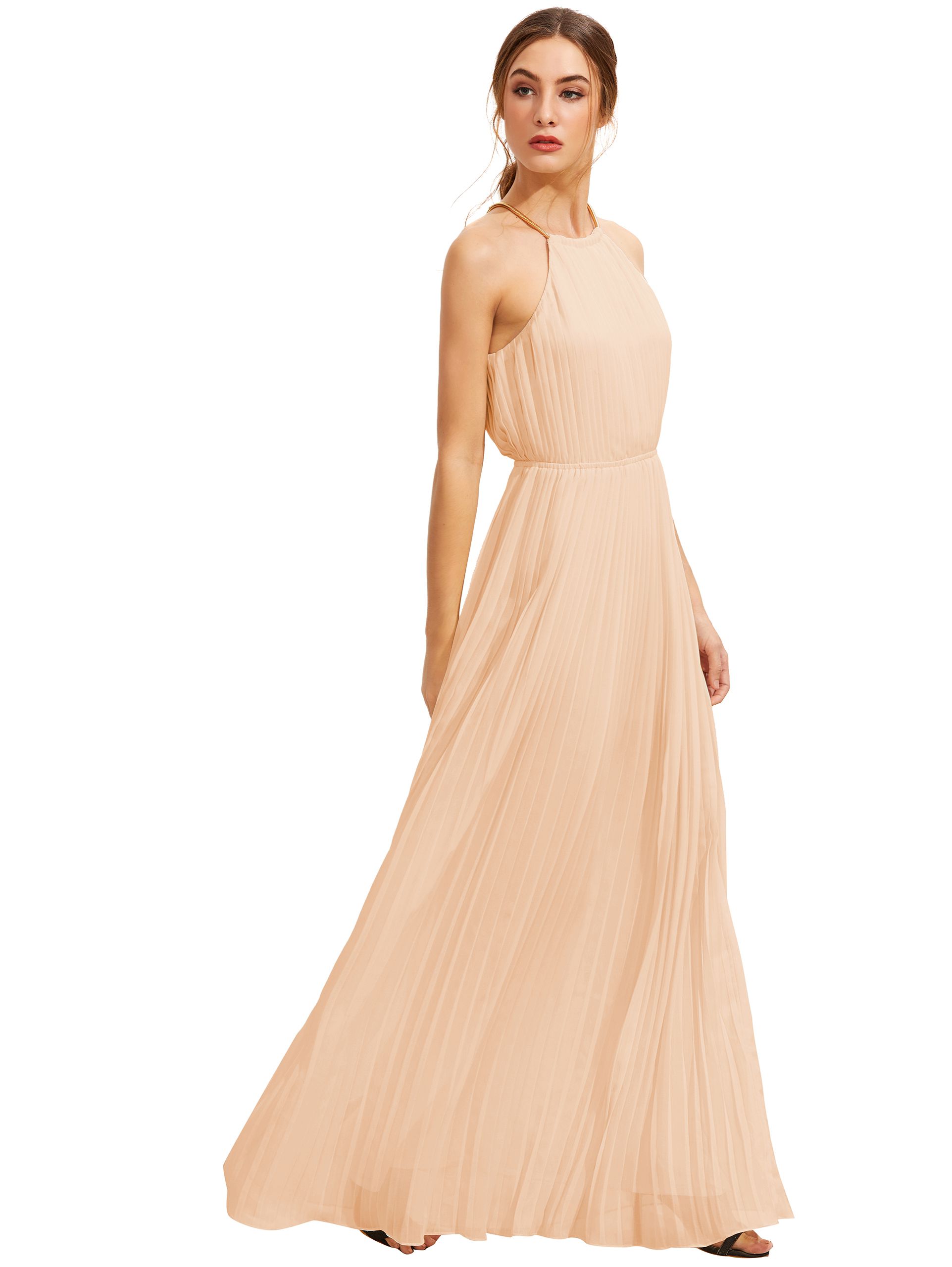 Apricot Sleeveless Halterneck Pleated Infinity Maxi Dress