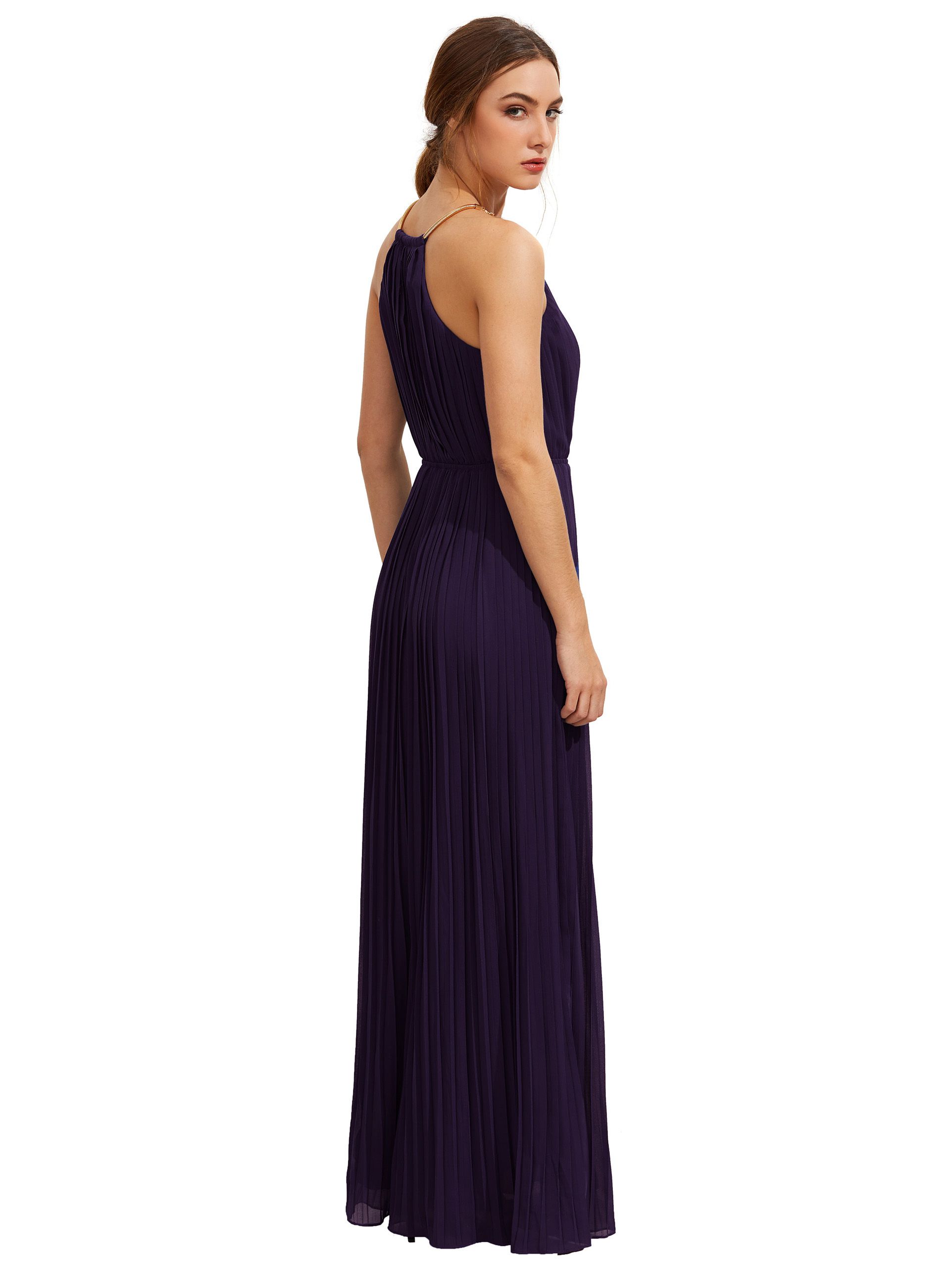 Purple Sleeveless Halterneck Pleated Infinity Maxi Dress