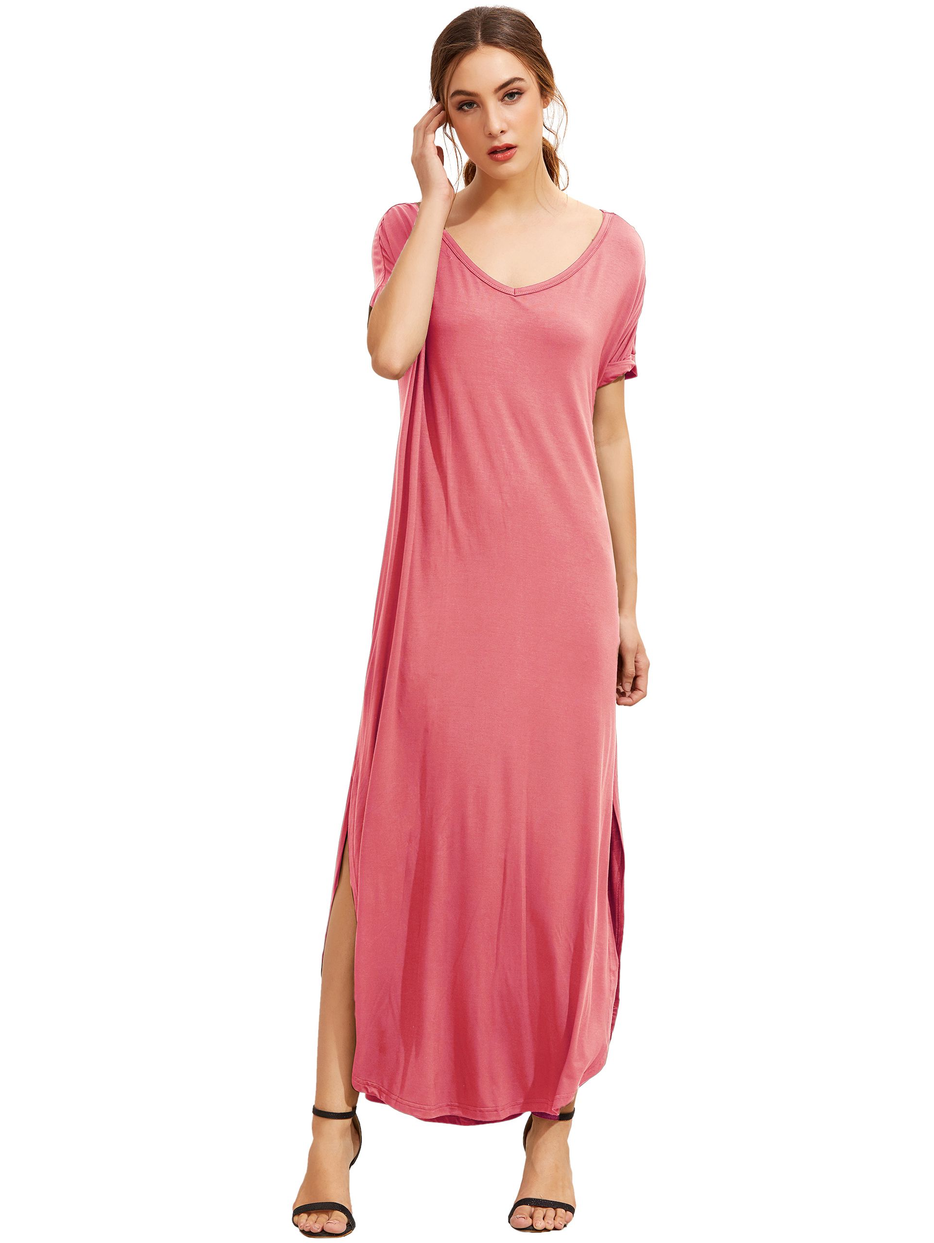 Dark Pink Sleeve Pocket Split Side Dress