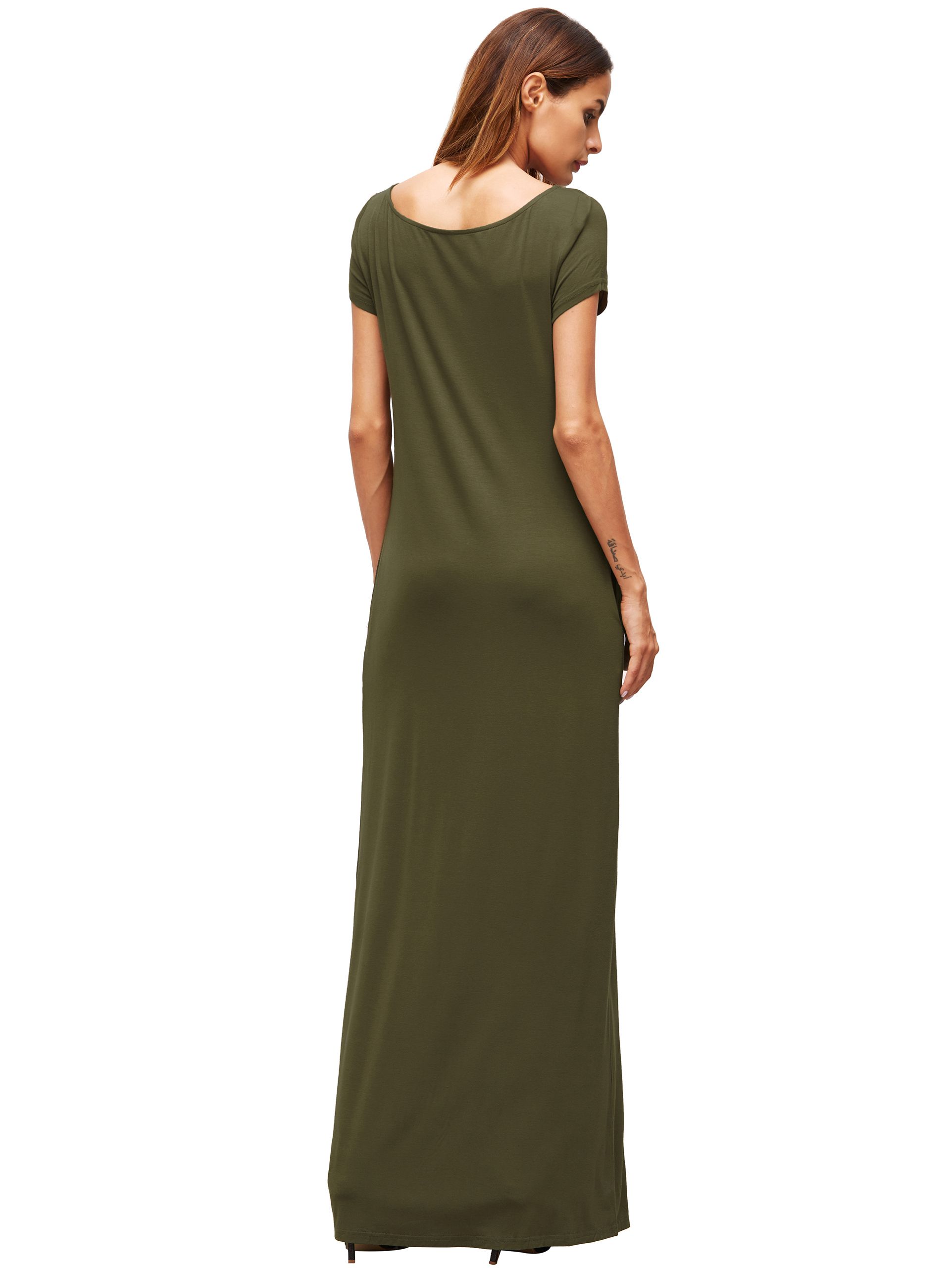 Army Green Pocket Short Sleeve Maxi Dress