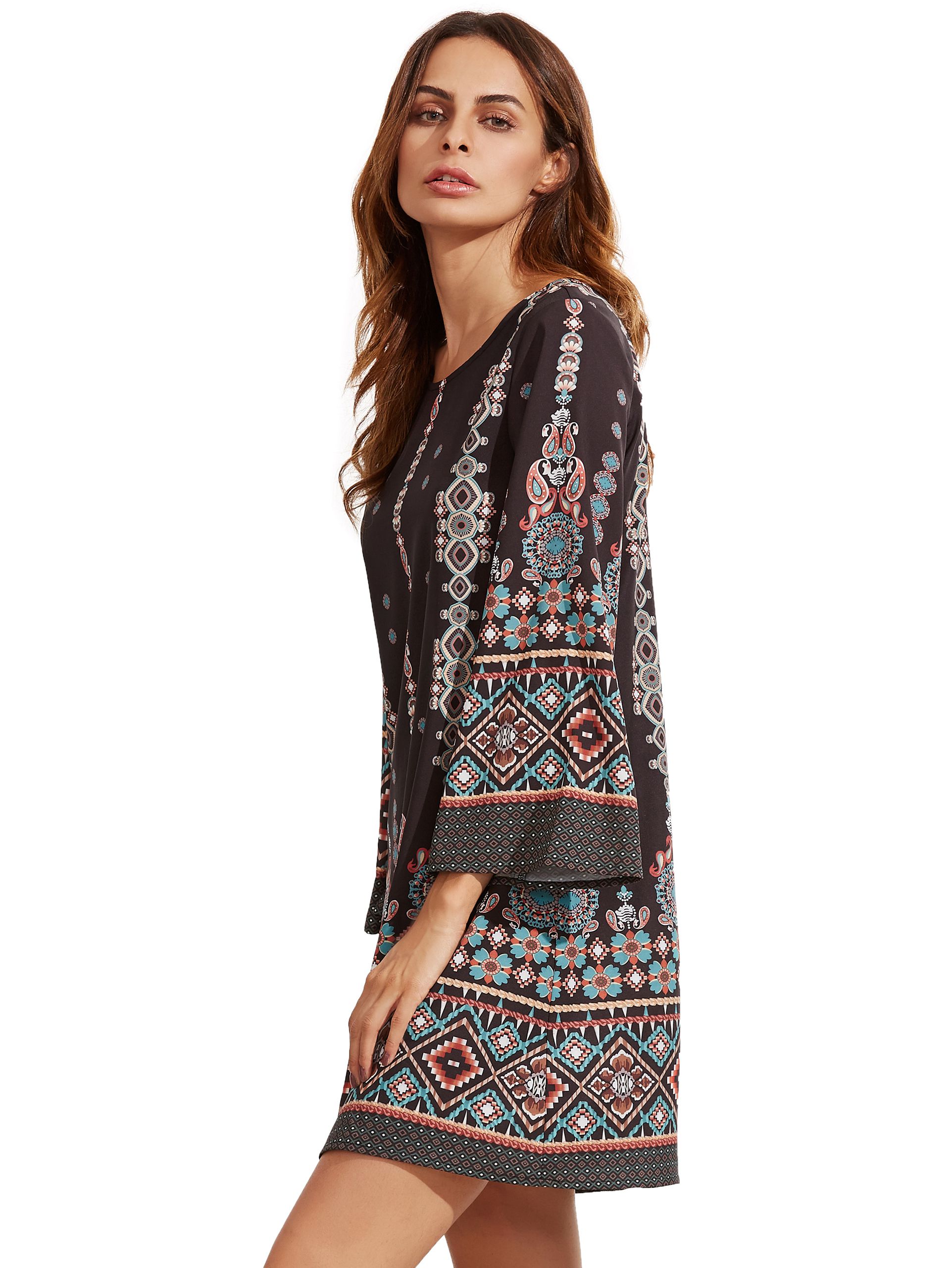 Black Aztec Print Shift Dress