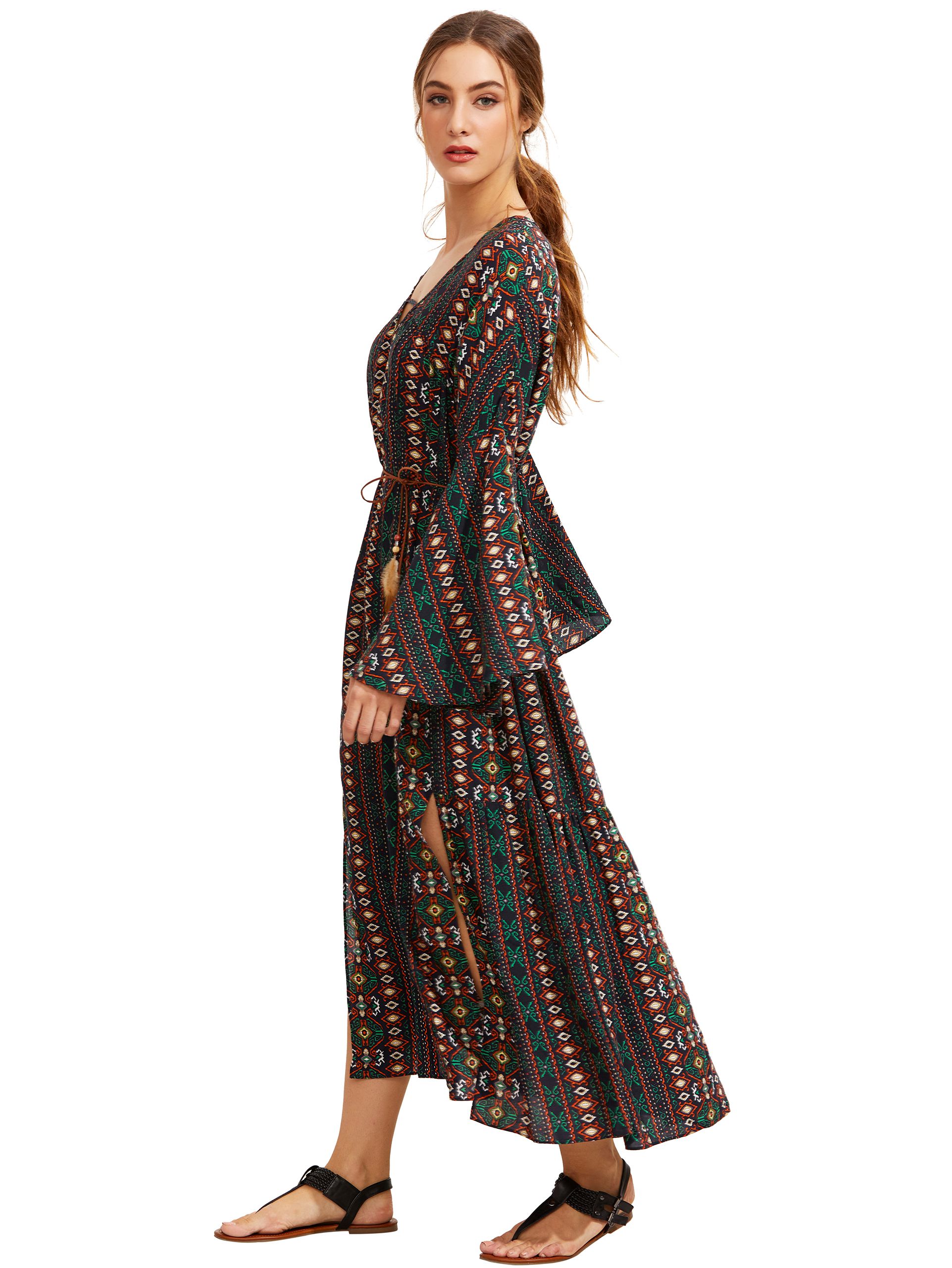 Tribal Print Slit Long Dress