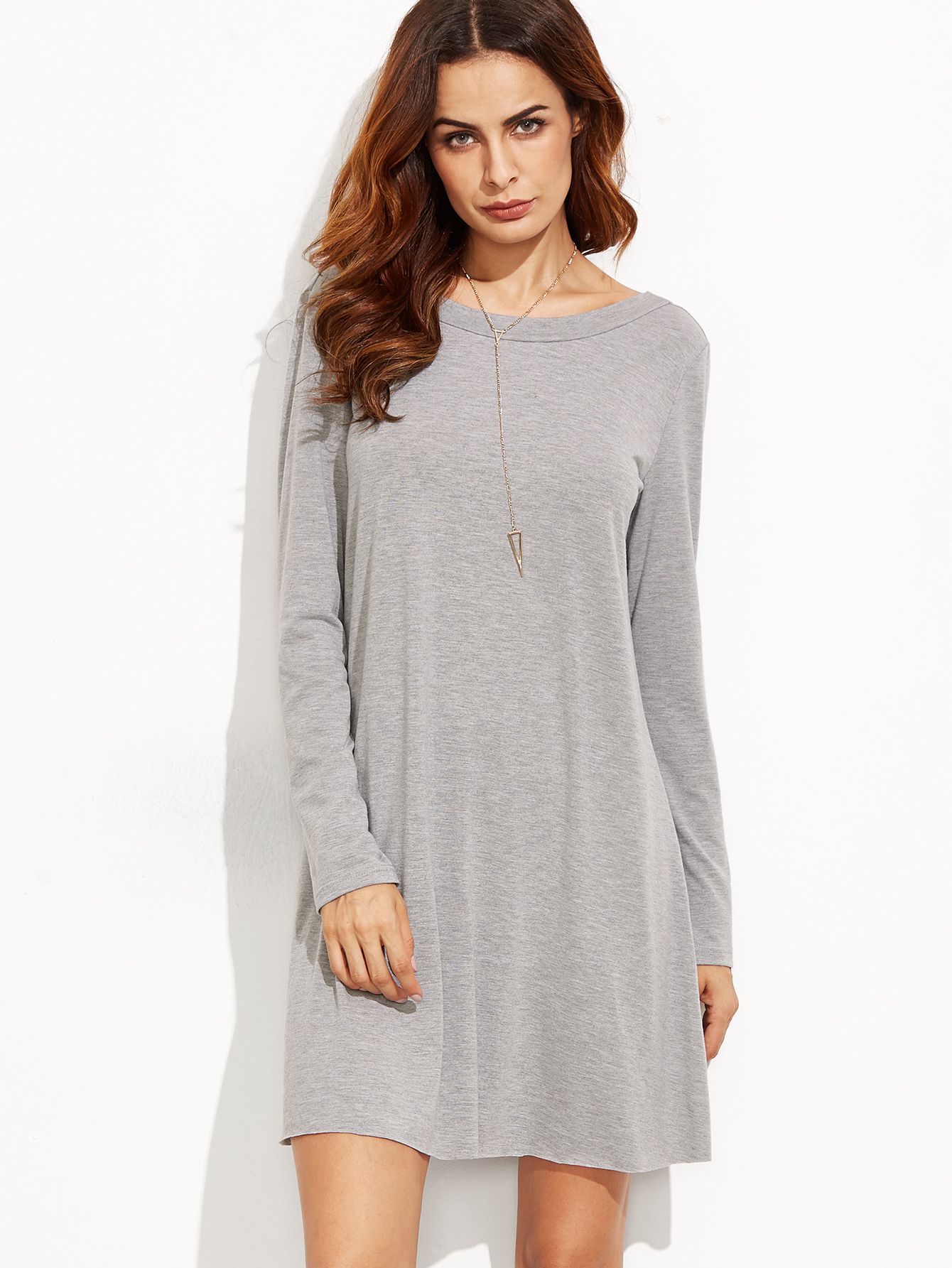 Heather Grey V Back Tee Dress