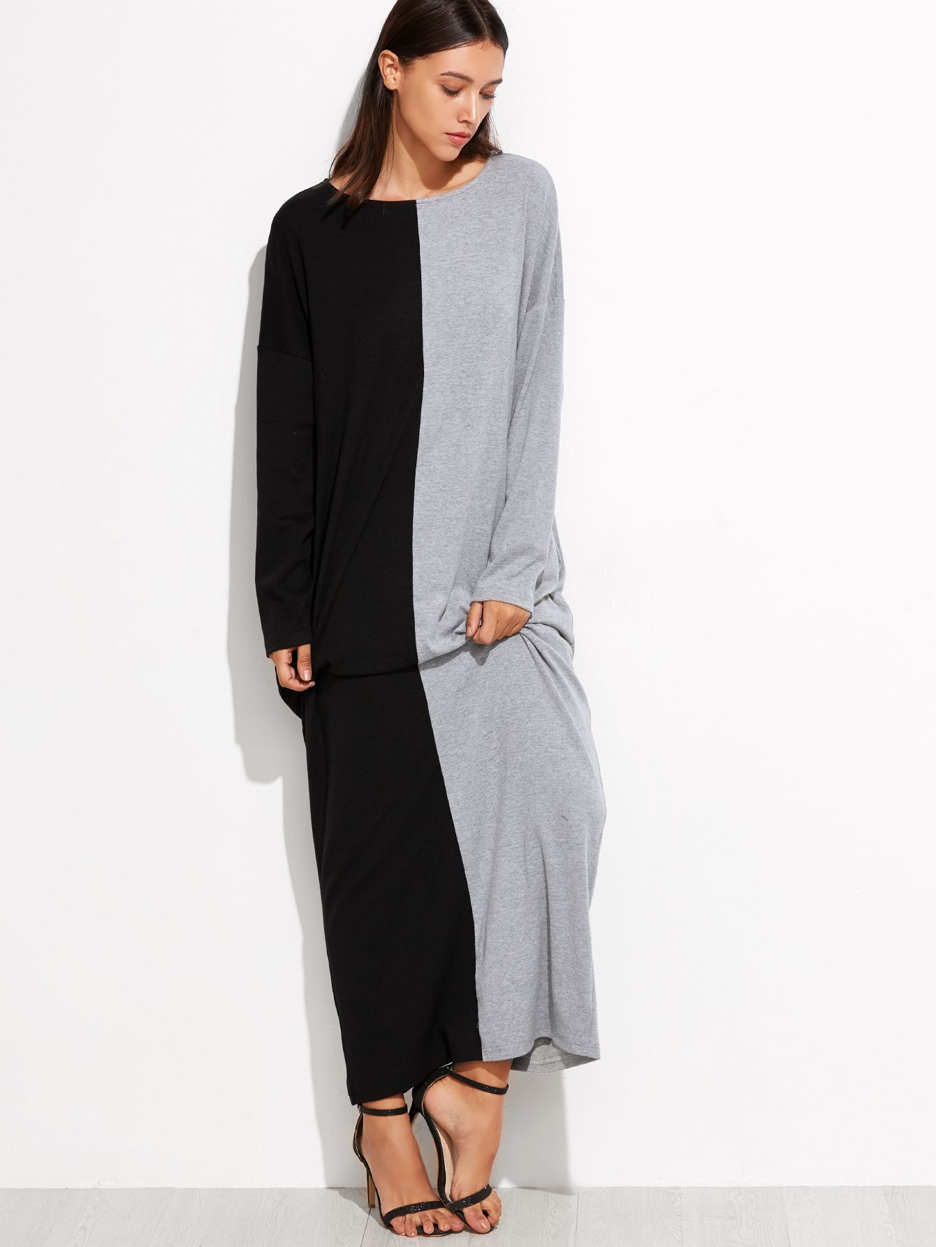 Contrast Dolman Sleeve Cocoon Maxi Dress