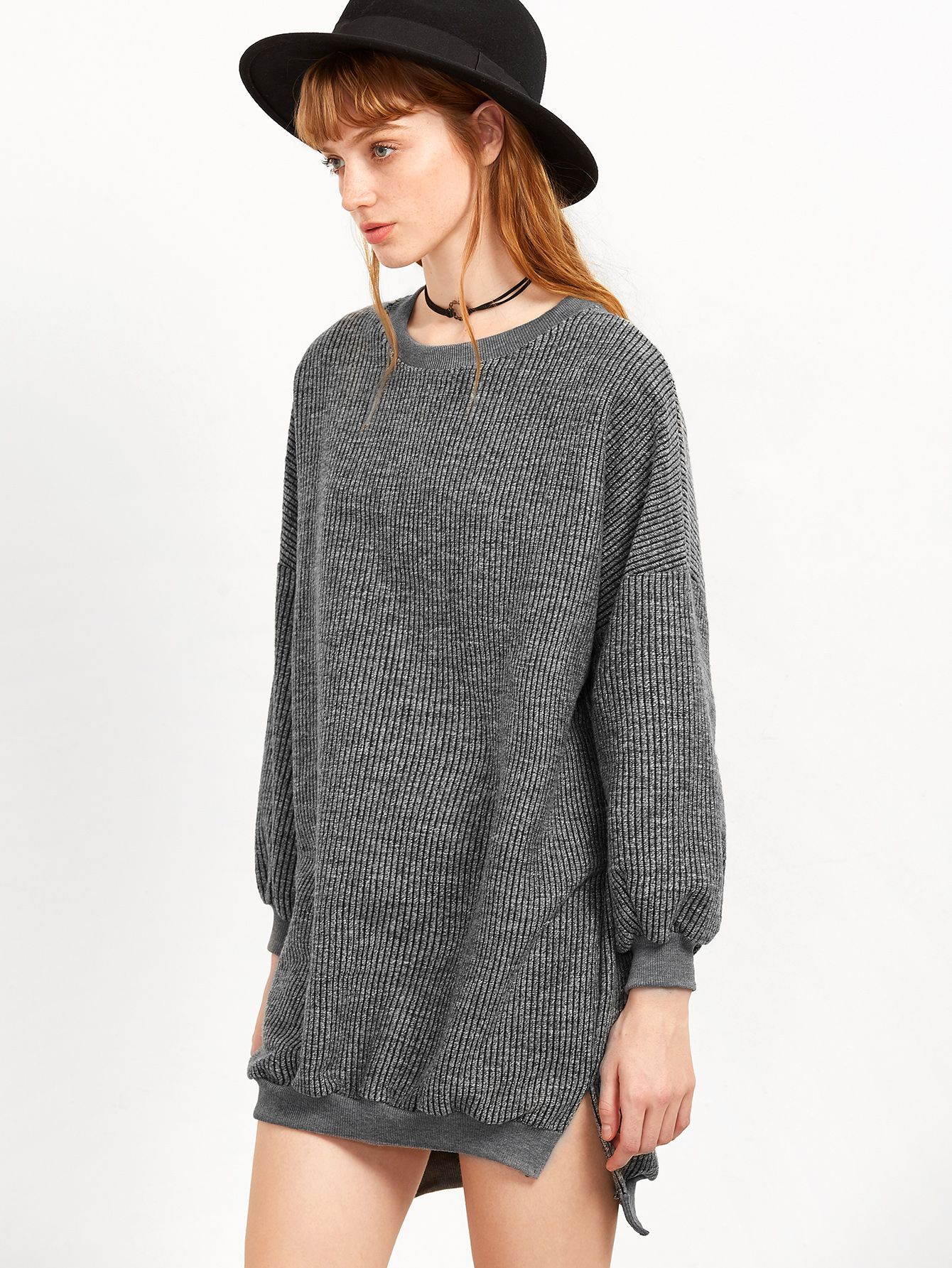 Grey Split Side High Low Sweatshirt Dress