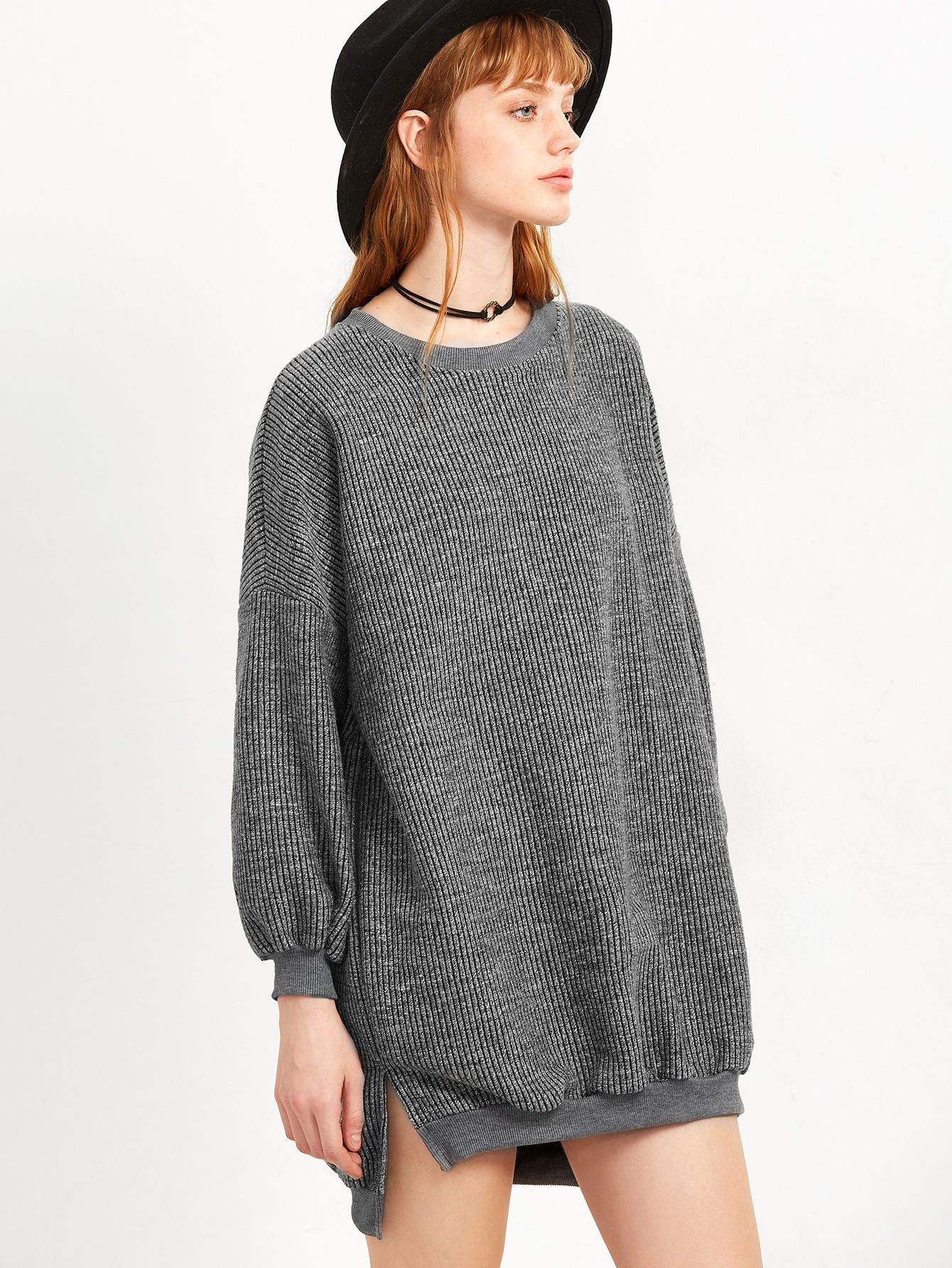 Grey Split Side High Low Sweatshirt Dress